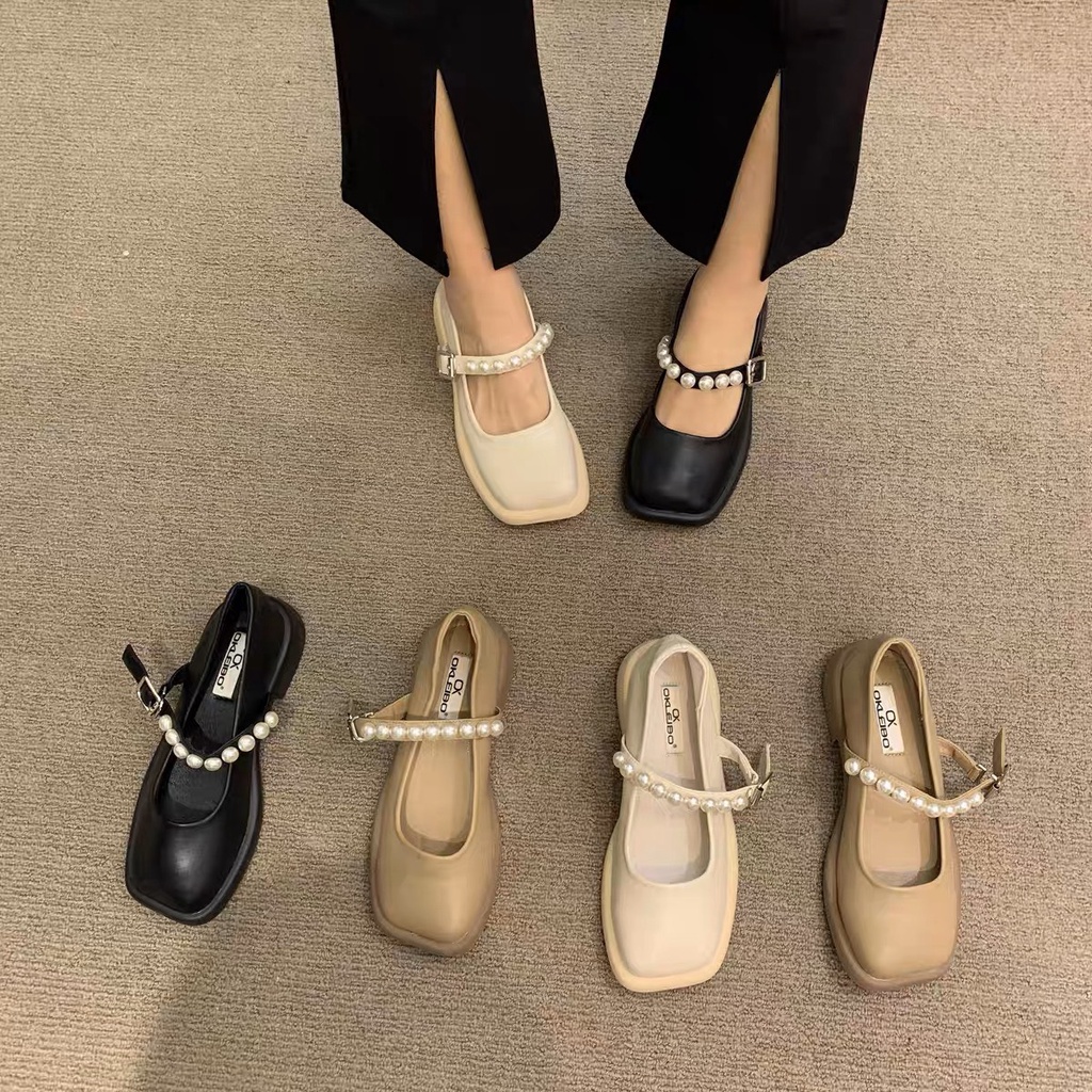 Giày Mary Jane quai ngọc mũi vuông cao cấp
