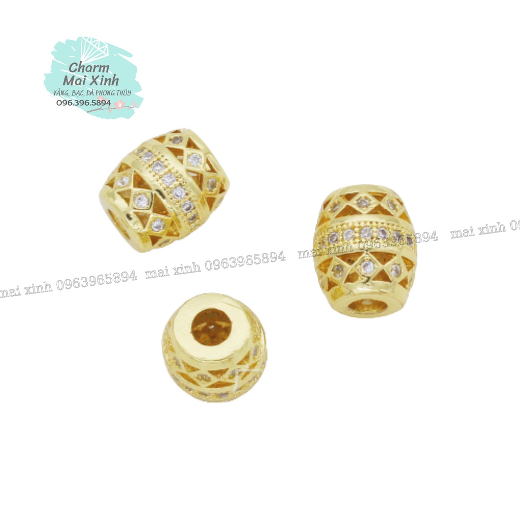 Hạt Trụ Hình Thùng Phi Đính Đá Nhiều Màu Sắc - Xâu, Xỏ Mix Vòng Nam Nữ - Charm Phụ Kiện Trang Sức Zircon