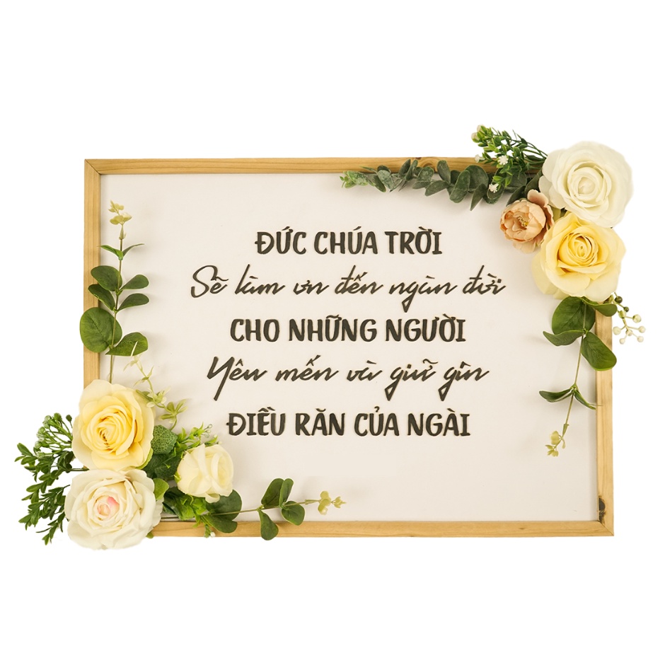 Tranh gỗ câu gốc khổ to 37x52Cm Xuất Ê-díp-tô Ký 20:6 (Hoa lụa đẹp)