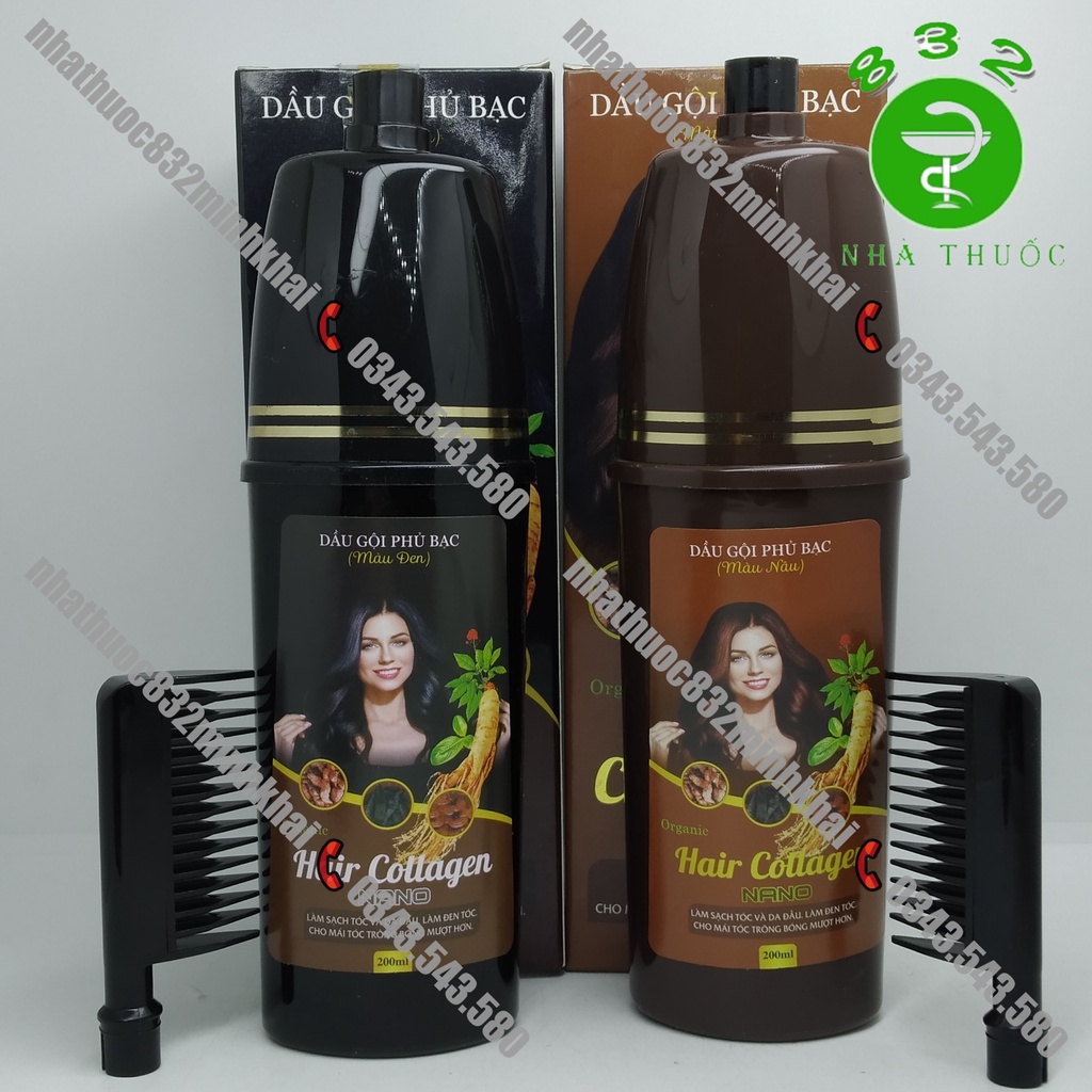 Dầu gội phủ bạc Organic Hair collagen nano 200ml - Làm sạch tóc và da dầu, làm đen tóc cho mái tóc trông bóng mượt hơn
