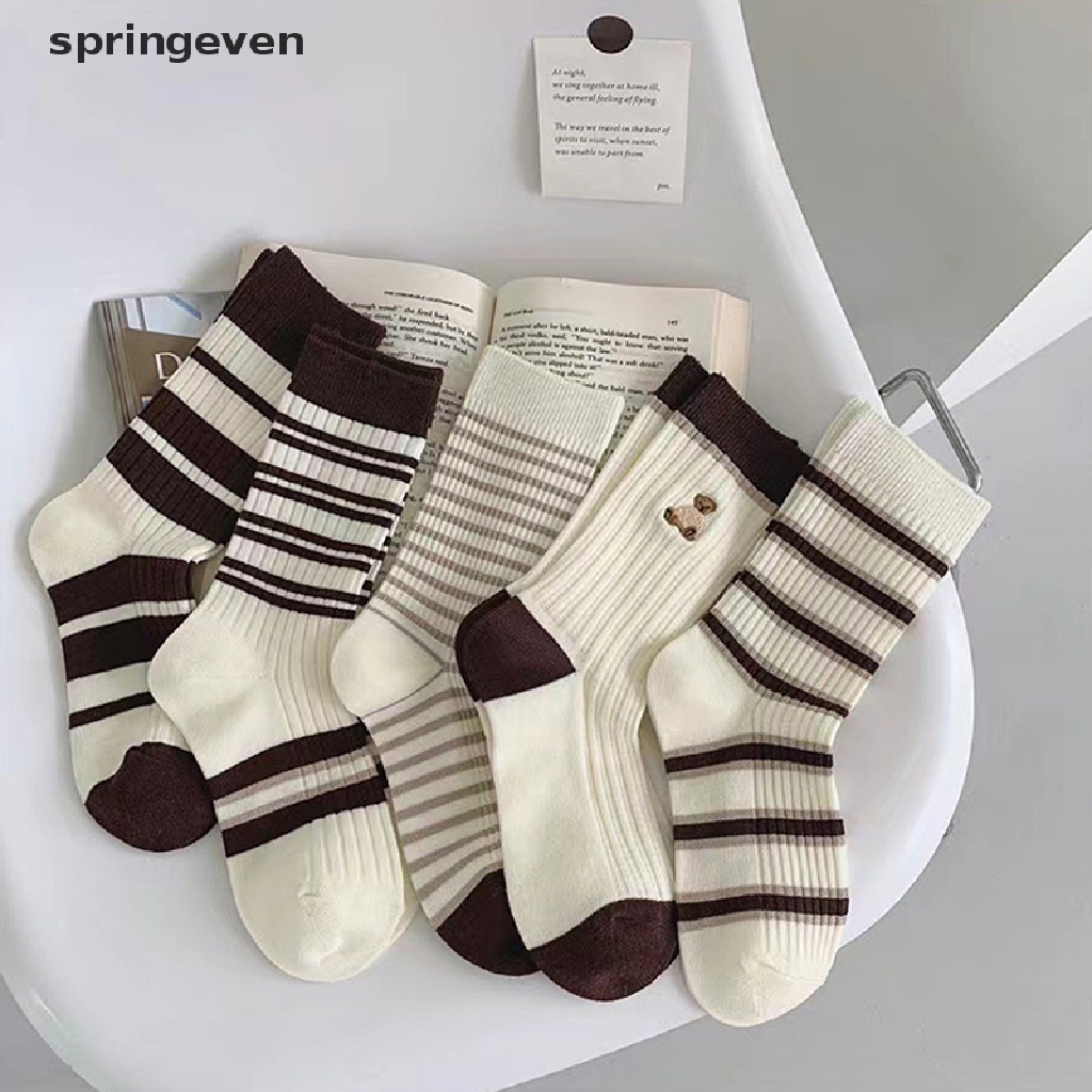 Vớ Dày Họa Tiết Sọc Trắng Đen Hình Gấu Hoạt Hình Dễ Thương Thời Trang Thu Đông Cho Nữ