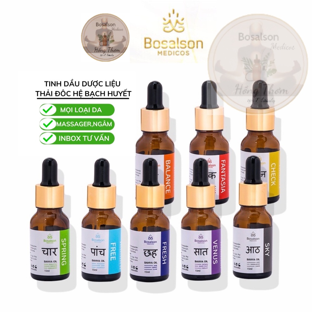 Tinh dầu Bosalson SET 8 CHAI 15ML(8 LOẠI) Massage,tắm ngâm thư giãn thải độc chiết xuất thảo mộc