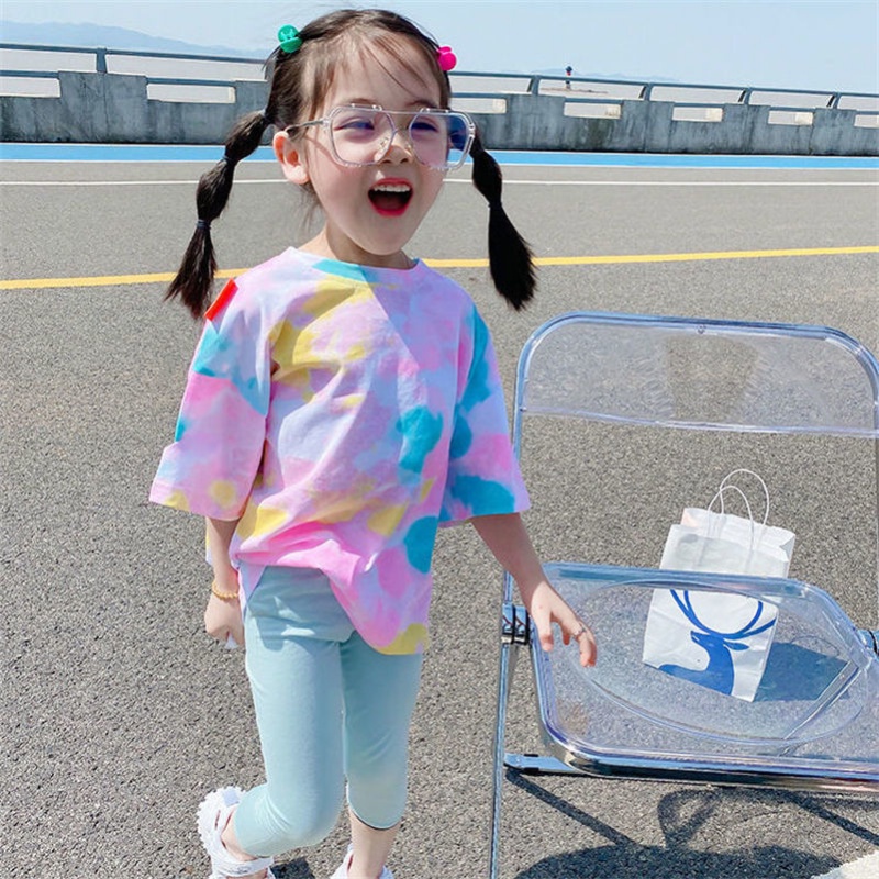 Bộ Áo Thun Mỏng Dáng Rộng Phong Cách Phương Tây Thời Trang Mùa Hè Cho Bé Gái