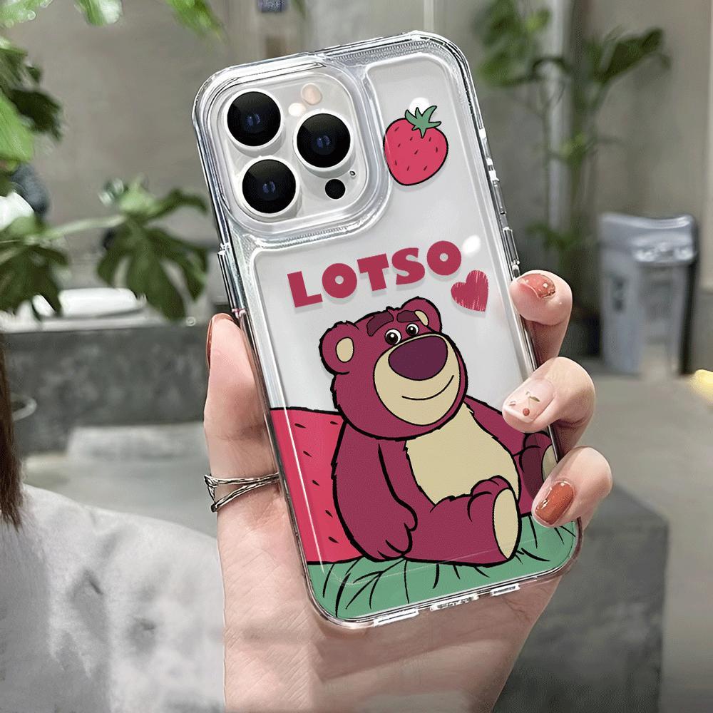 Ốp Điện Thoại Trong Suốt Hình Gấu Strawberry Lotso Cho iphone 14promax 13 12 11 7Plus 7 8 X XR XSMax