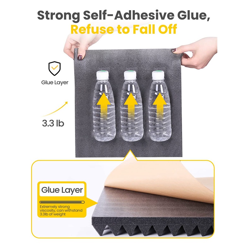 Set 12 Tấm Xốp Cách Âm Tự Dính Hình Kim Tự Tháp 2x12x12 Inch Màu Đen / Xám Dành Cho Studio