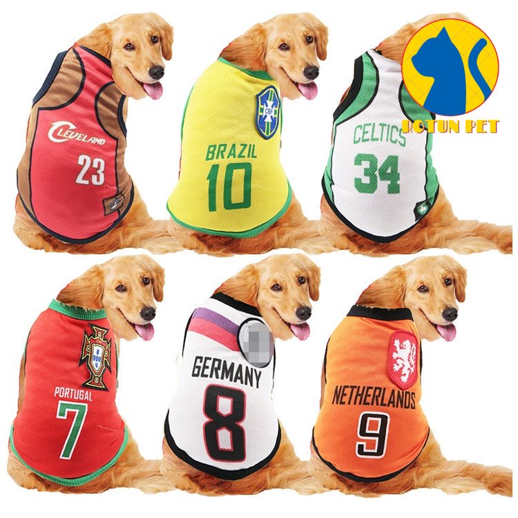 Áo cho chó mèo mùa hè, Áo bóng đá 3 lỗ đủ size XS-XXL phù hợp dưới 15kg