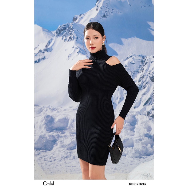 Đầm len tăm body cổ cao khoét vai sang trọng Orchid GDL12O213