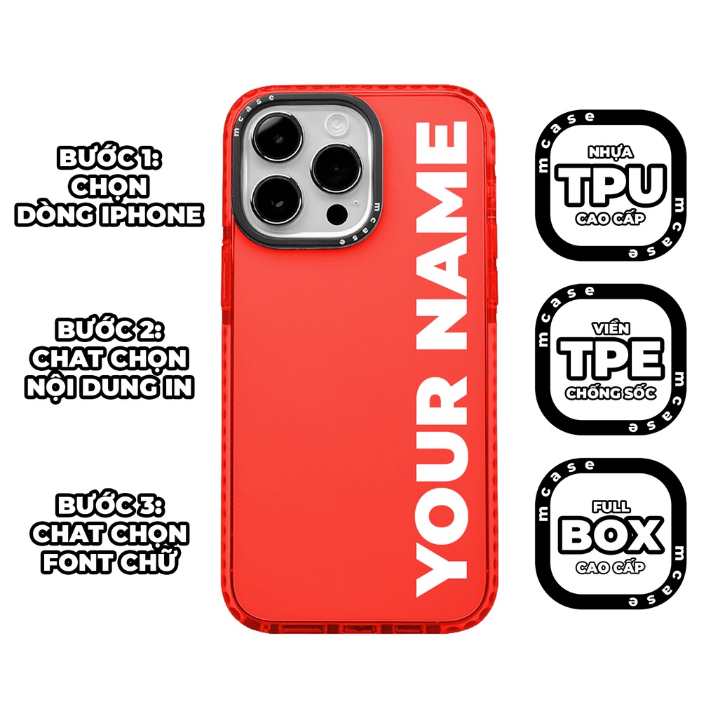 Ốp Iphone Chống Sốc Đỏ In Theo Yêu Cầu M CASE iphone 11 / 11 Pro Max / 12 Pro Max / 13 / 13 Pro Max / 14 / 14 Pro Max
