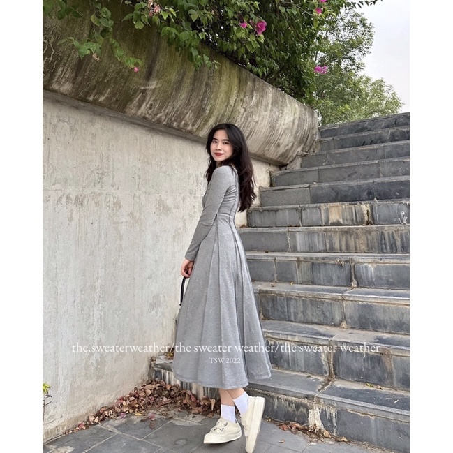 VÁY LEN ZIP GÂN DÀI TAY DÁNG DÀI XOÈ VLZGDT