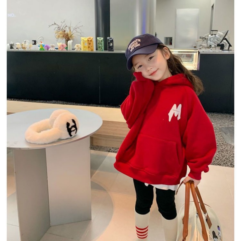 Áo Khoác Hoodie Thu Đông Bằng Vải Nhung Dày Dáng Rộng Mới Dành Cho Bé Gái