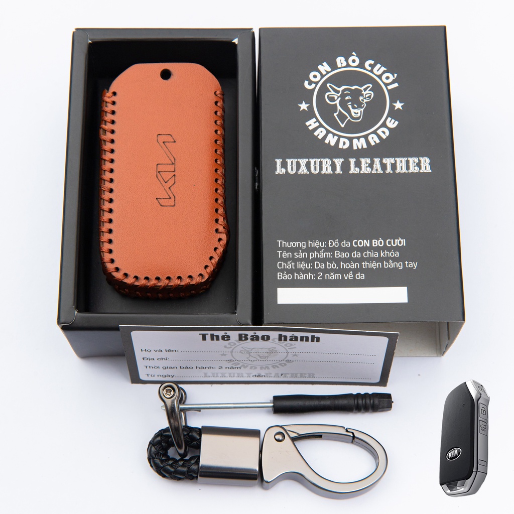 Bao Da Chìa Khoá Kia K3, Sorento, Spotage, 100% Da Thật, Khắc Tên & ĐT Chủ Xe, Nhiều màu