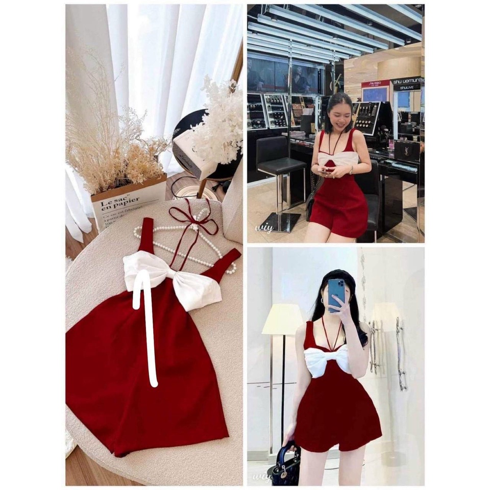 Set Jum Phối Nơ Siêu Xinh 2 Màu Đen Đỏ Y Hình Kèm Ảnh Thật