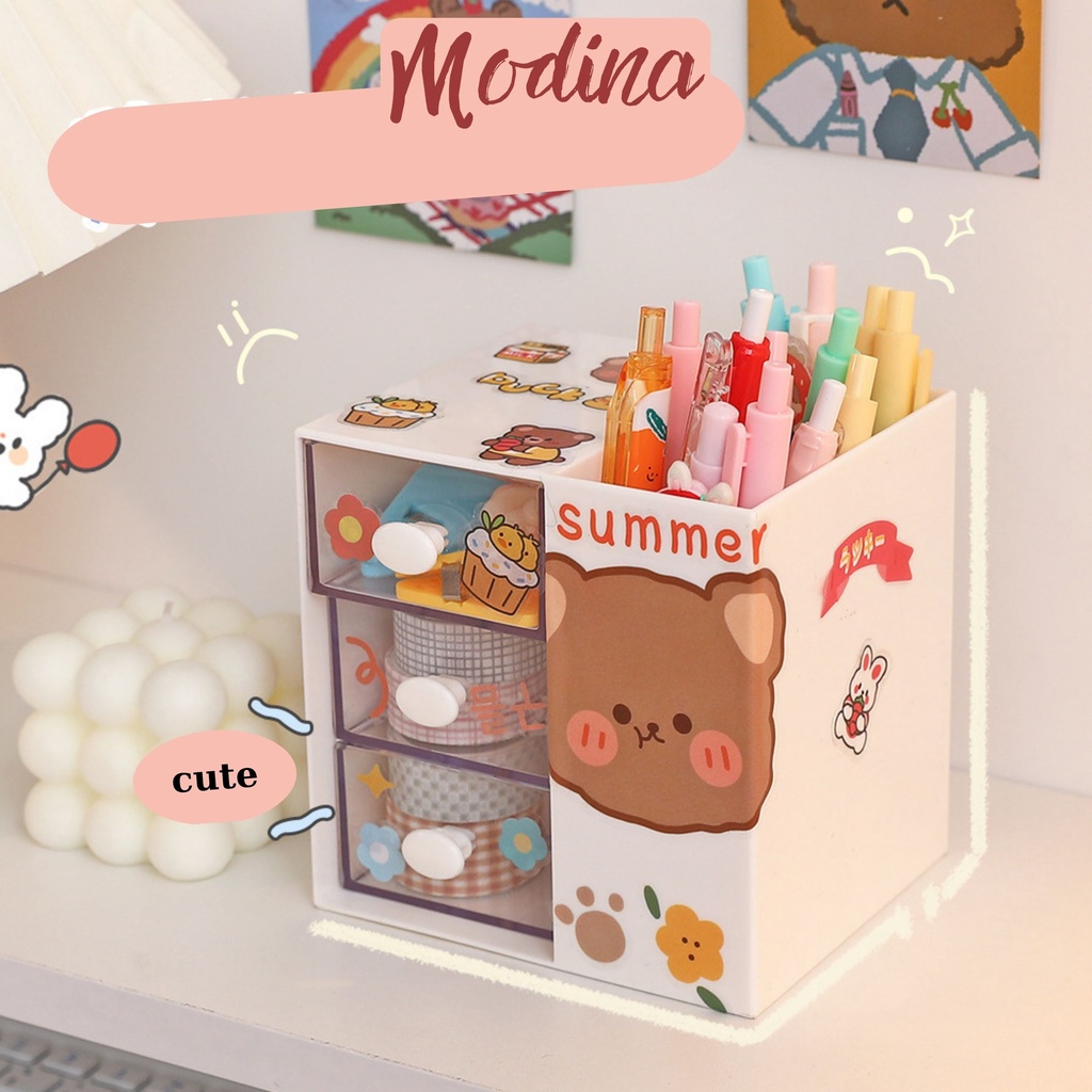 tủ mini để bàn kèm hộp bút đa năng MODINA, ống đựng bút siêu tiện lợi