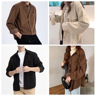Áo sơ mi nhung tăm nam nữ BeeCy form rộng dài tay unisex mã ASM001