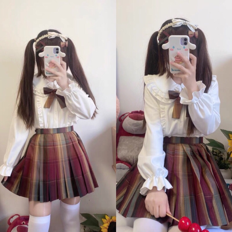 YAS0256-Chân váy xếp ly JK lá phong đỏ