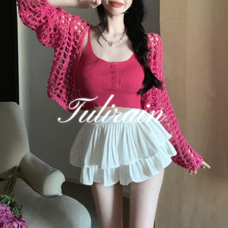 Áo Dệt Kim Không Tay + Áo Khoác Cardigan Lưới Mỏng Dáng Rộng Thời Trang Thu Đông Dành Cho Nữ