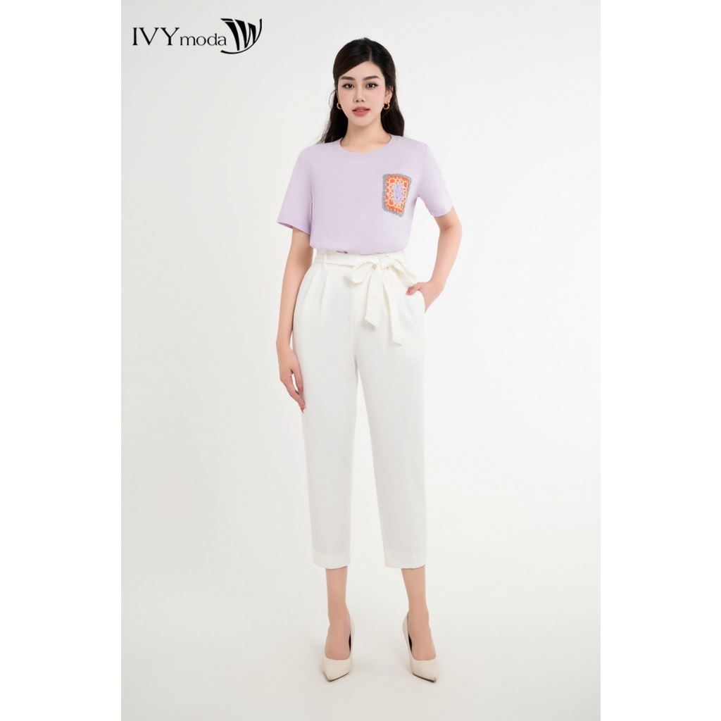 Quần baggy lửng đai thắt nơ nữ IVY moda MS 22M8209