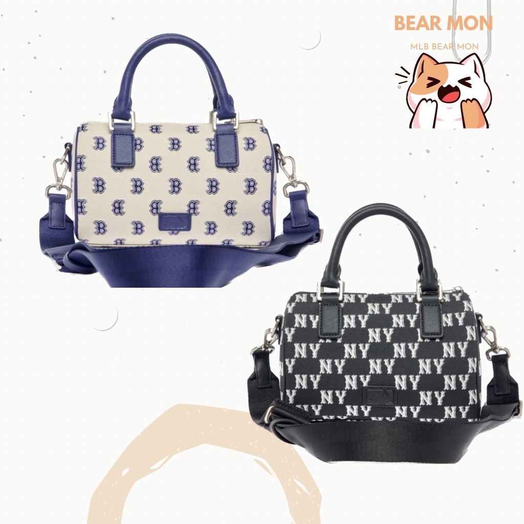 Túi Trống MLB Classic Monogram Jacquard Boston Bag S Boston Red Sox 3Abws013N Logo Màu trắng màu đen