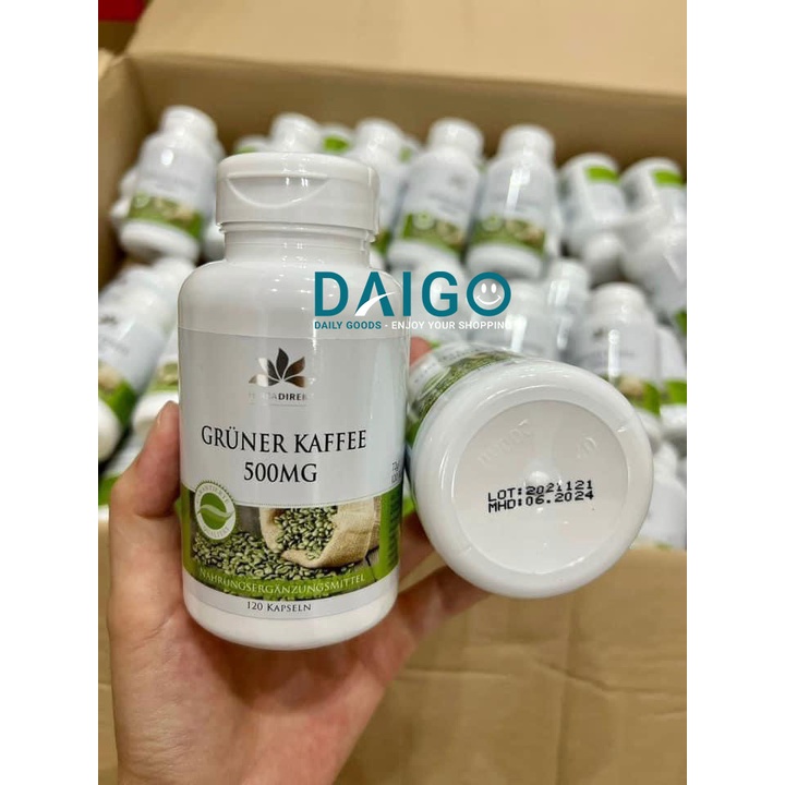 Viên uống hỗ trợ giảm cân Herbadirekt Gruner Kaffee 1500mg chiết xuất cà phê xanh - 120 viên - Đức Auth