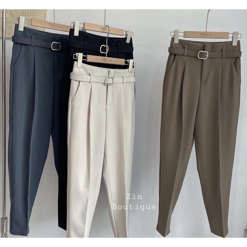 Quần vải baggy kèm belt da