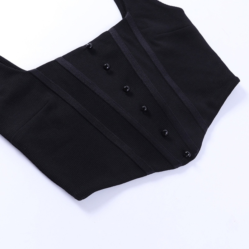 Áo Croptop Sát Nách Cổ Vuông Dáng Ôm Cài Nút Trước Thời Trang Cho Bạn Gái