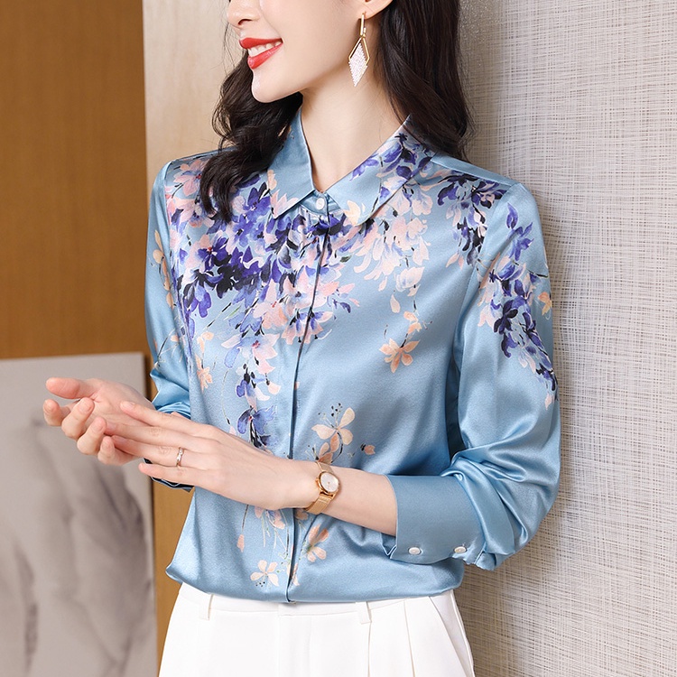 Áo Sơ Mi Lụa Satin Tay Dài In Hoa Thời Trang Mùa Xuân 2023
