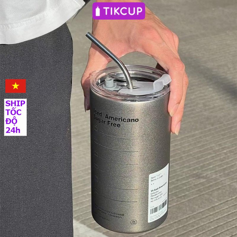 Cốc Giữ Nhiệt Cao Cấp Inox 304 Có Ống Hút Và Nắp Chống Trào- Ly Giữ Nhiệt Iced Americano 360-600ML Thời Gian 6 - 8 Tiếng