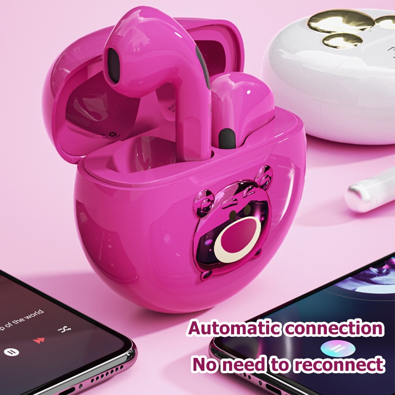 Tai Nghe Không Dây Bluetooth 5.3 TWS Hình Gấu Dâu Tây Disney Đáng Yêu Chất Lượng Âm Thanh HiFi
