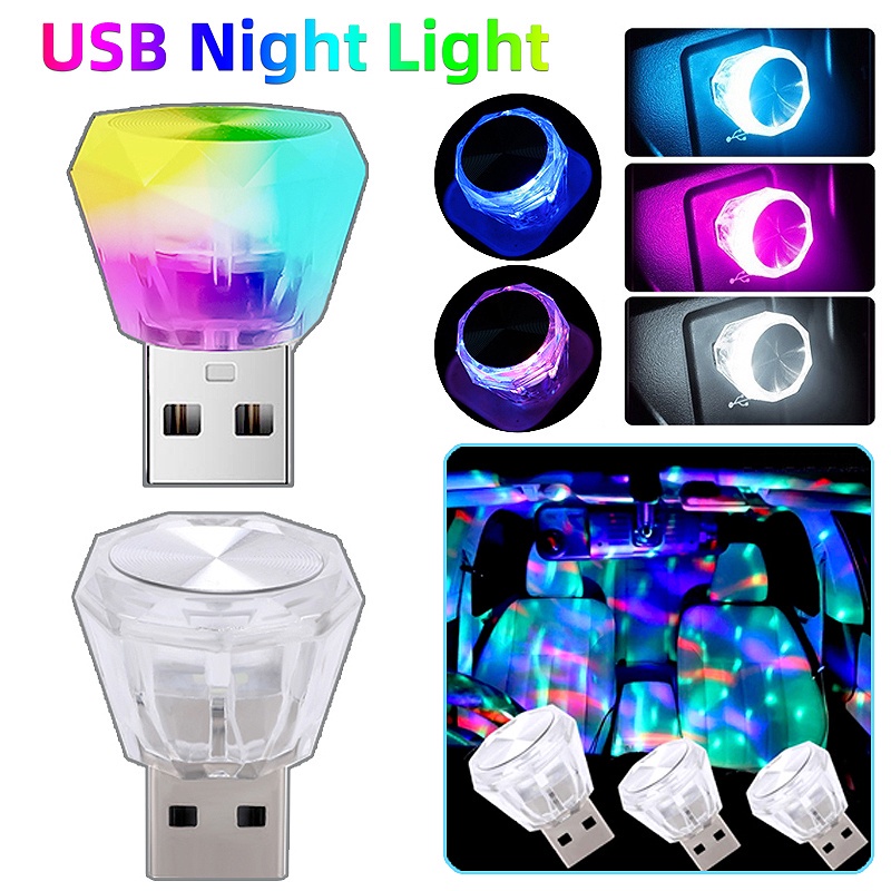 Đèn LED USB Không Dây Tạo Hiệu Ứng Ánh Sáng Ban Đêm Nhiều Màu Trang Trí Nội Thất Xe Hơi