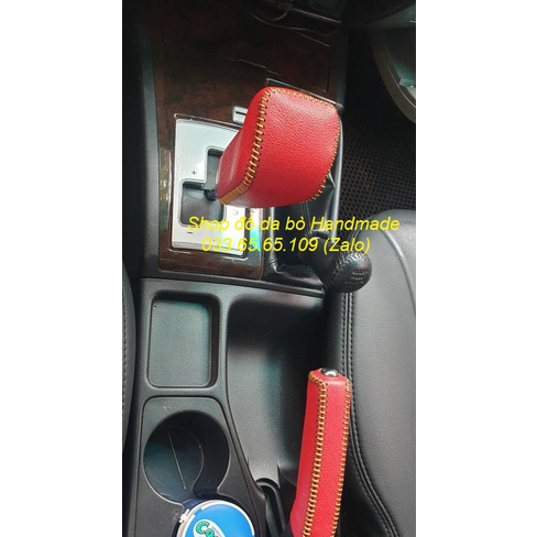 Bọc da cần số phanh tay Mitsubishi Pajero tự động 2005-2017 bằng da bò thật, hàng việt chất lượng