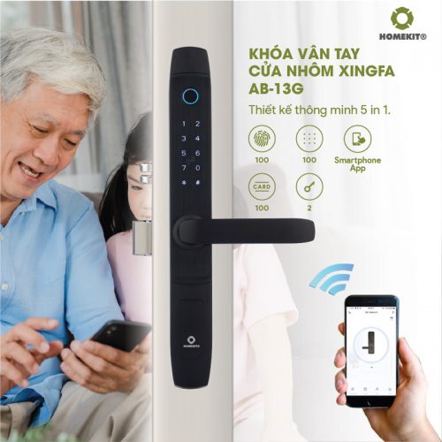 Khóa vân tay điện tử thông minh HOMEKIT AB-13G 5 tính năng, app Tuya Smart cho cửa nhôm, xingfa - lắp đặt tận nhà