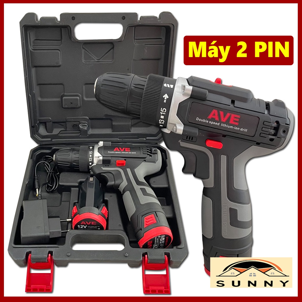 Máy Khoan Pin Cầm Tay AVE 12V Máy 2 Pin - Máy Khoan Pin Không Dây Ruột Đồng Máy Bắn Ốc Vít, Tôn Tường GIA DỤNG SUNNY