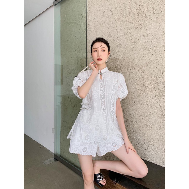 Áo Sơ Mi Trắng Tay Lửng Thêu Họa Tiết Phong Cách Mới Mùa Hè Cho Nữ