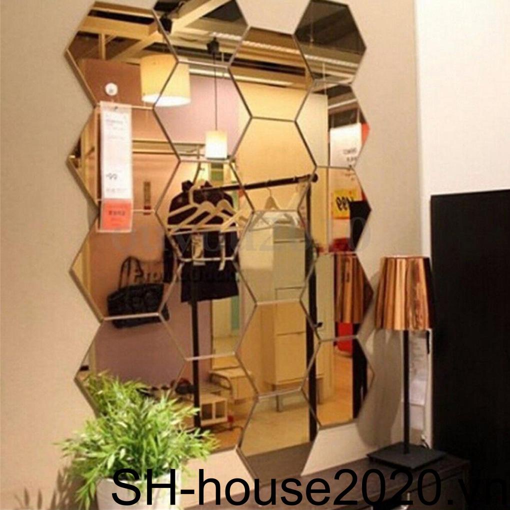 Bộ 12 Miếng Dán Tường Tráng Gương Acrylic Hiệu Ứng Phản Quang Hình Lục Giác Độ Phân Giải Cao Trang Trí Phòng Khách [house2020