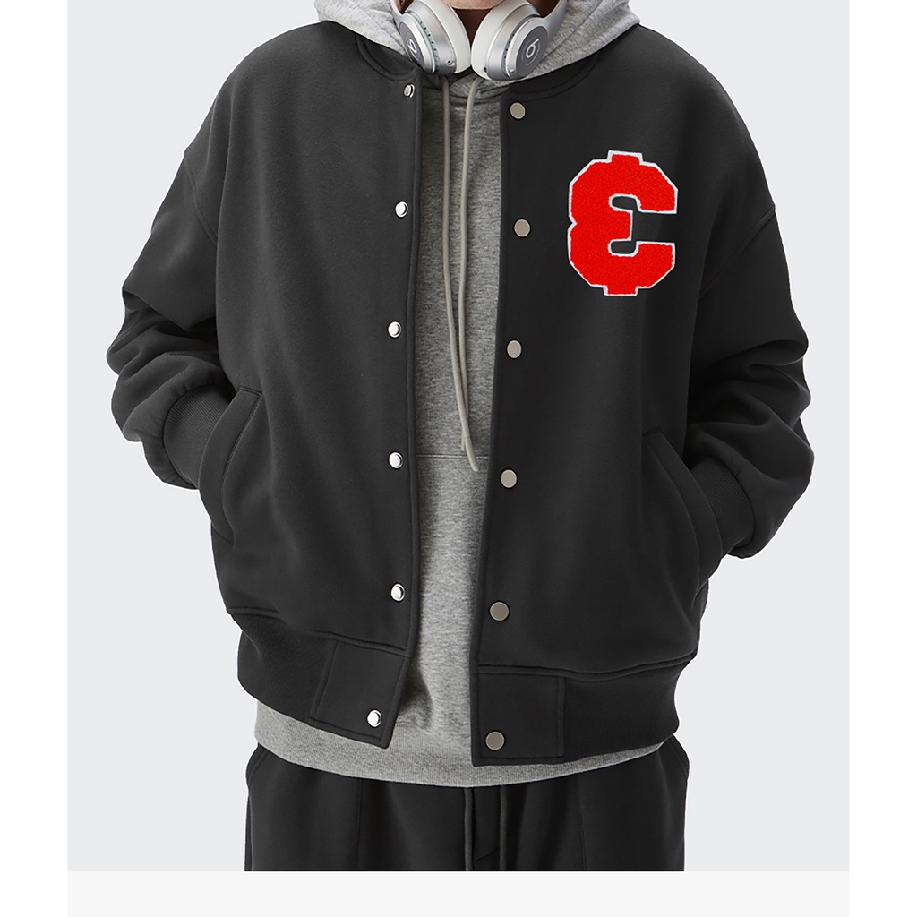 Áo khoác bóng chày nỉ bông nam nữ unisex logo thêu BASEBALL EASY JACKET