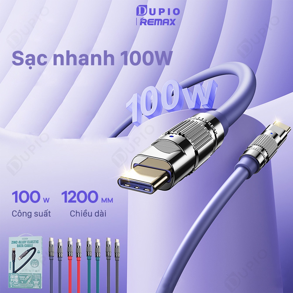 Dây cáp sạc nhanh DUPIO Remax DS11 pd qc 100w 66w 20w có đèn báo chuôi cầm chắc chắn