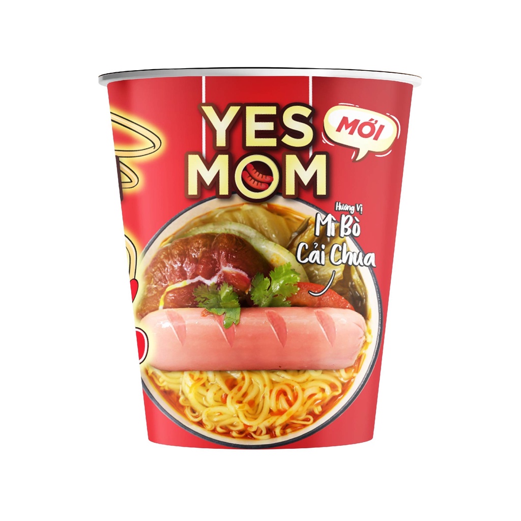 Thùng 12ly mì yesmom có xúc xích 4 vị  76gr