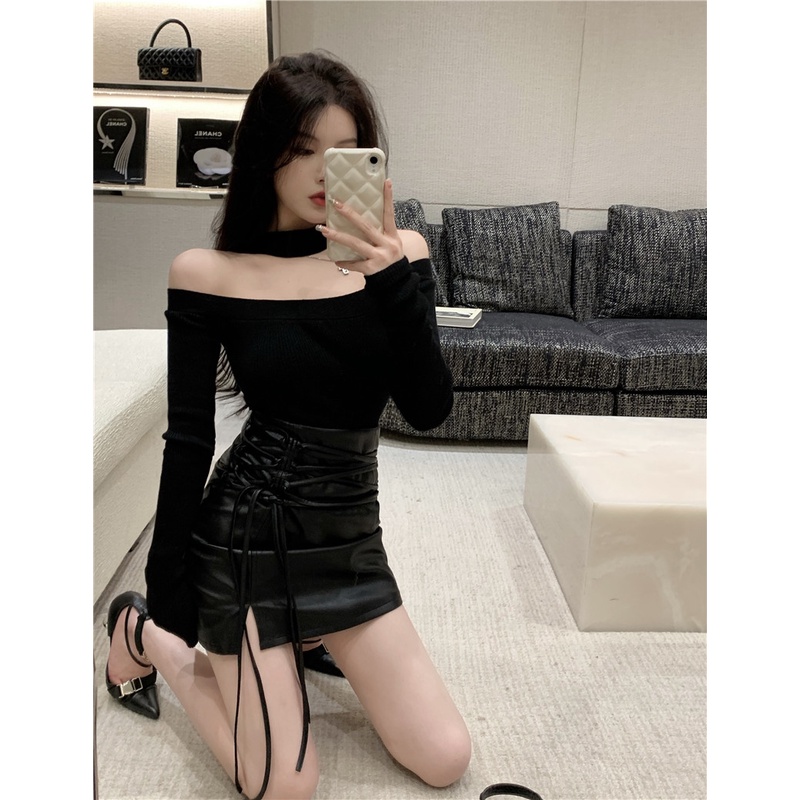 Áo dệt kim tay dài hở vai thời trang cho nữ