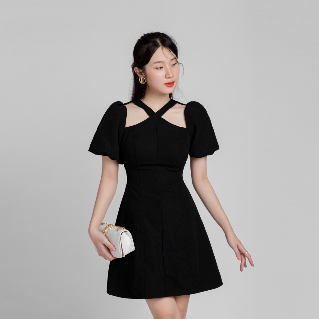 Váy nữ sang chảnh FM Style dáng ngắn cổ chéo cách điệu hàng xưởng thiết kế thời trang sang chảnh dự tiệc 22120576