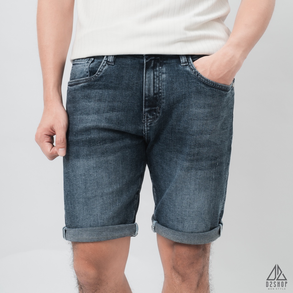 Quần short jean nam D2shop, quần lửng jean xanh đậm wash, màu xanh đậm [L-SV492]
