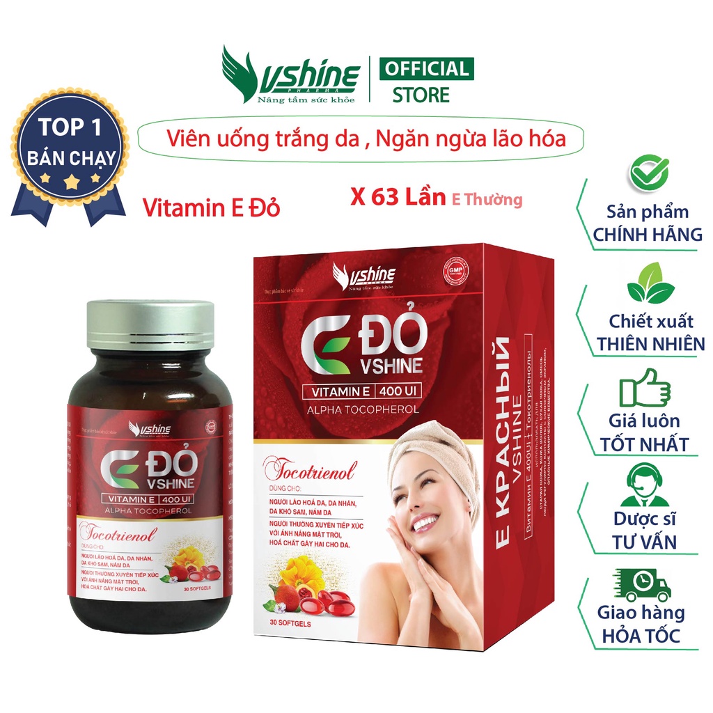 Viên uống Vitamin E đỏ VShine - Ngăn ngừa lão hóa, giúp làn da sáng khỏe