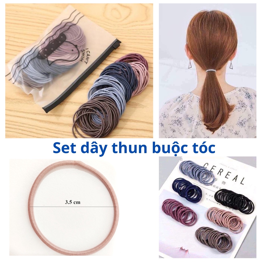 Set dây thun buộc tóc kèm túi zip mix nhiều màu tiện dụng tiết kiệm