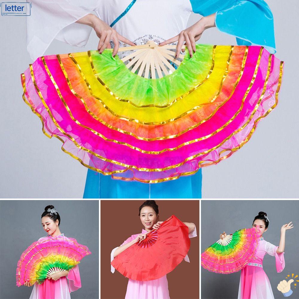 Quạt Múa Bụng Bằng Lụa Màu Sắc Gradient Dành Cho Nữ