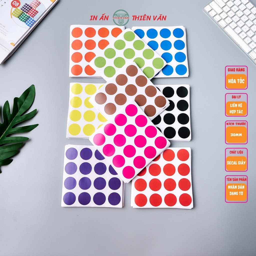 Combo 160 Tem Tròn Chấm Bi, Tem Phân Loại, Tem Đánh Dấu 30mm (3Cm) Nhiều Màu - Thiên Văn