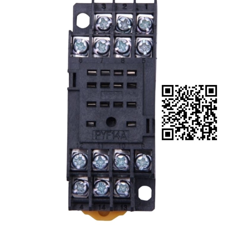 Rơ le trung gian MY4N-J, relay kiếng 14 chân dẹp nhỏ có đèn điện áp 12VDC, 24VDC, 220VAC dùng chân đế PYF14A