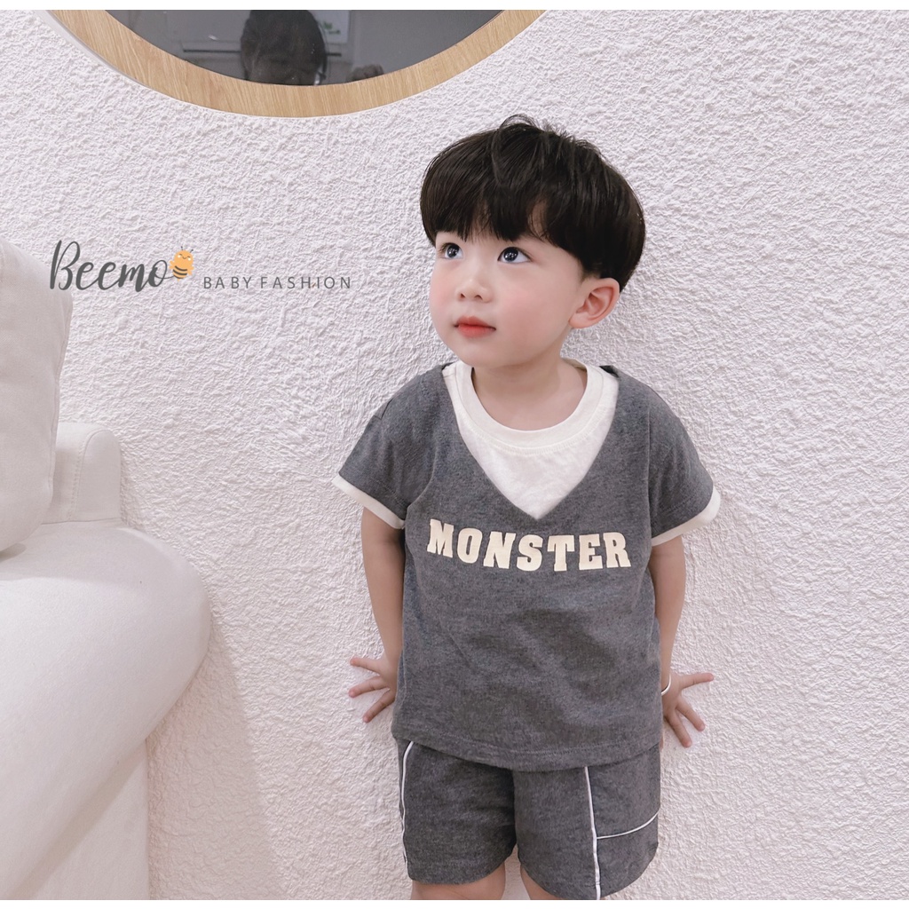 Bộ quần áo cộc tay cho bé BEEMO, chất liệu cotton, họa tiết Monster cá tính B260