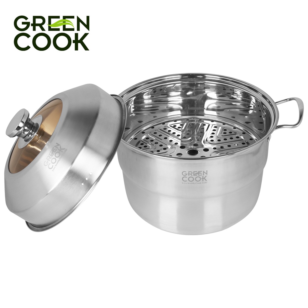 Bộ nồi xửng hấp inox đa năng 26 cm Green Cook GCST01-26IH dung tích 5L sử dụng được trên tất cả các loại bếp