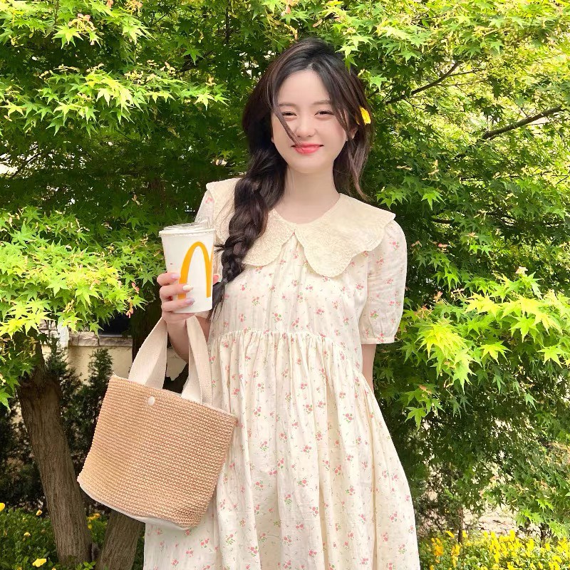 Đầm ulzzang hoa nhí phong cách tiểu thư, Form rộng mặc đi biển thoải mái dễ thương