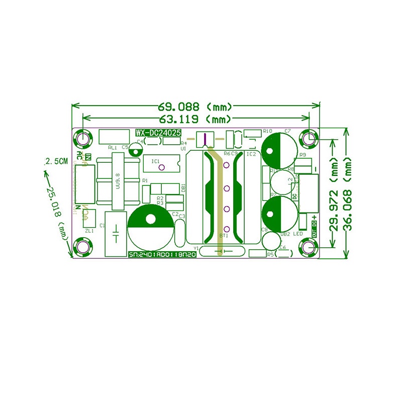 Mạch chuyển nguồn cách ly 12V 2A 24W AC DC WX-DC24025
