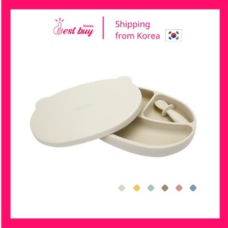 Set khay ăn dặm silicon kèm nắp và thìa cho bé tập ăn dặm Edison Hàn Quốc
